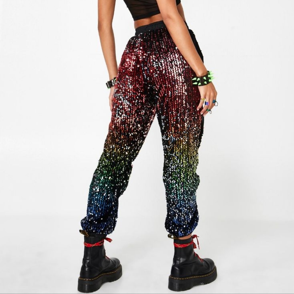 Dollskill Club EXX, Rainbow Sequin Pants, Size Small, NWT